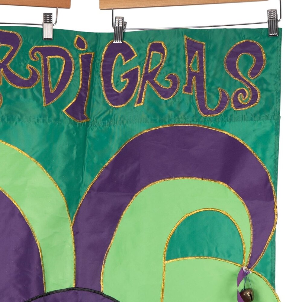 Mardi Gras Jester Bells Outdoor Hanging House Flag Decor Banner Green Purple - Picture 3 of 5